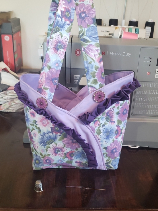 Handbags - Floral Purple Ruffle Tote Bag - Women's Everyday Handbag. Handmade Tulio Bag.